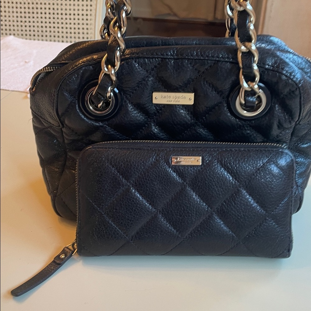 Kate Spade Black Quilted Shoulder Bag and Matching Wallet Set